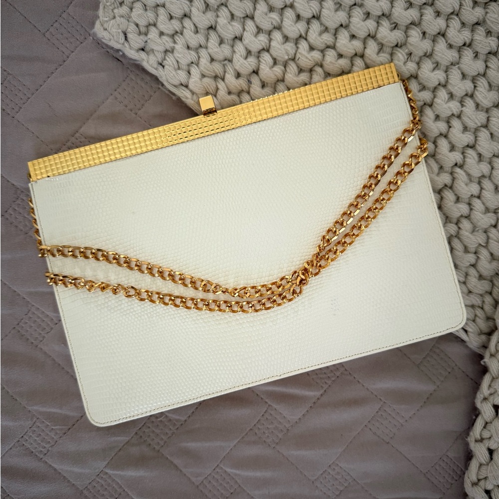 Vintage Koret ivory and gold genuine calfskin handbag with coin purse
